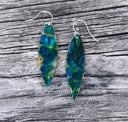 Forest green leaf earrings